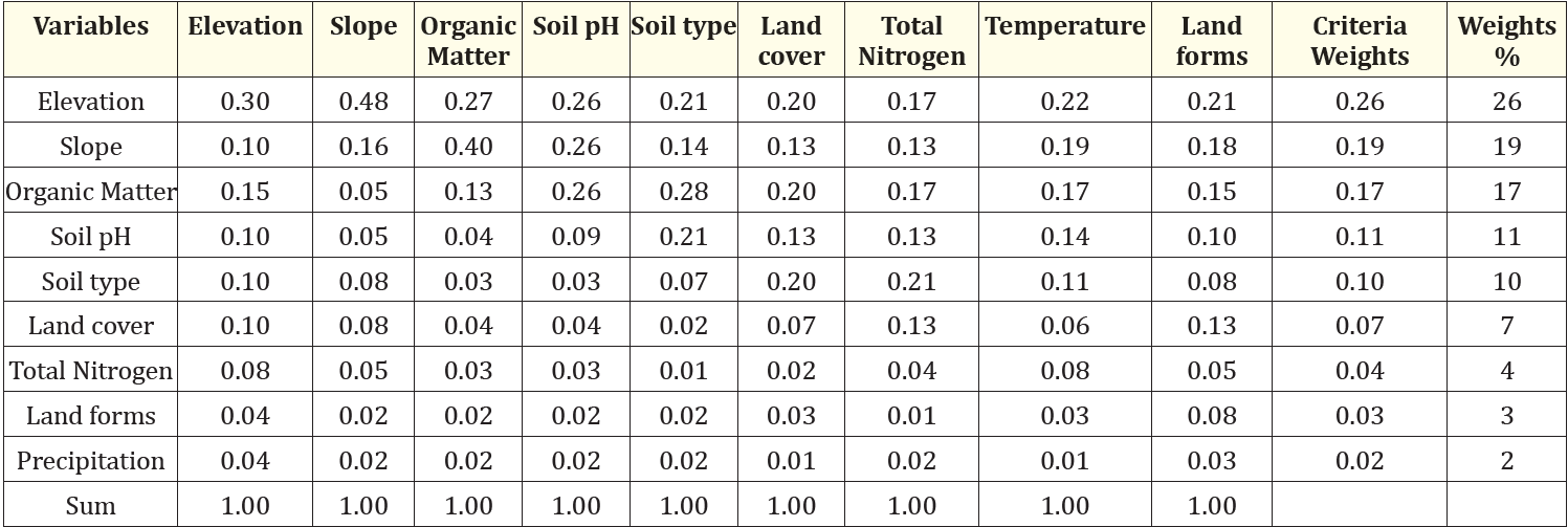 Table 4: Normalized Matrix for Weightage Calculation.