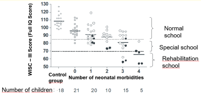 Table 1: Neonatal morbidities distribution (n = 50)*. <br>
*Frequency was calculated based on the total number of neonatal
morbidities (106). Not all percentages sum 100 due to rounding.
**Described in methods.