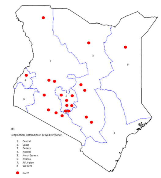 Figure 2: Geographical distribution of bladder stone
occurrence.