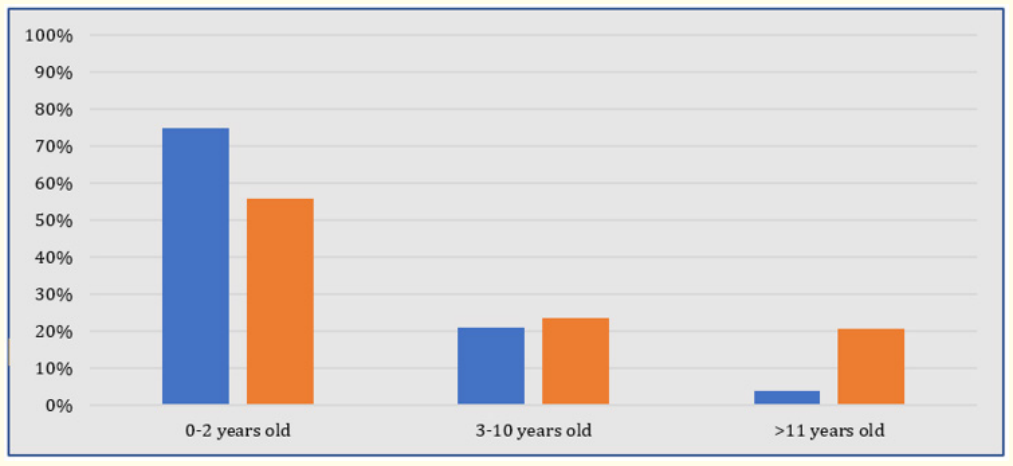 Figure 2: Age group of frequent users, during 2018 and 2020.